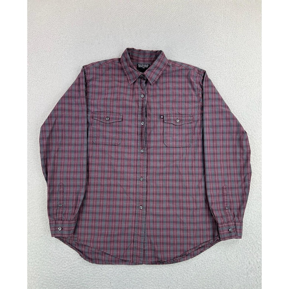 Polo Jeans Co Ralph Lauren Shirt Mens XL Red Plaid Long Sleeve Button Up Casual